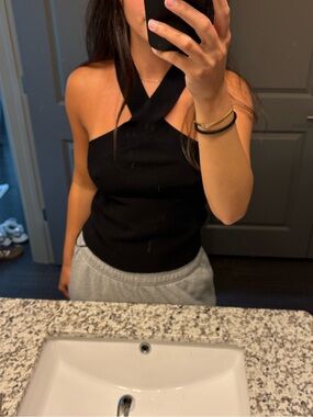 525 America Black Crisscross Halter Knit Camisole